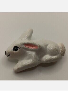 Vintage White Rabbit Pin, Spring Cottagecore Bunny Brooch, Whimsy Easter